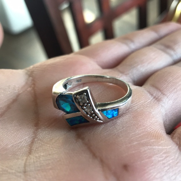 Mexican opal, cz and crystal sterling silver ring size 10 - Picture 4 of 5